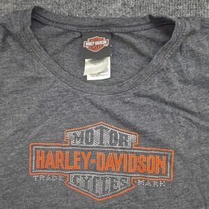 Harley-Davidson Women 1X Gray Cotton Blend Studded Logo Biker T-Shirt SS